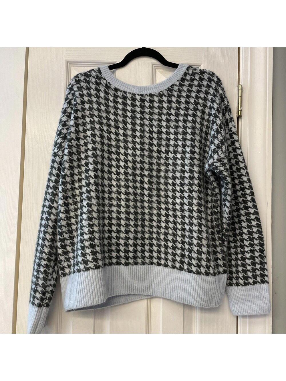 Ann Taylor Loft Blue Gray Herringbone Print Sweater. Size L. Fall & Winter